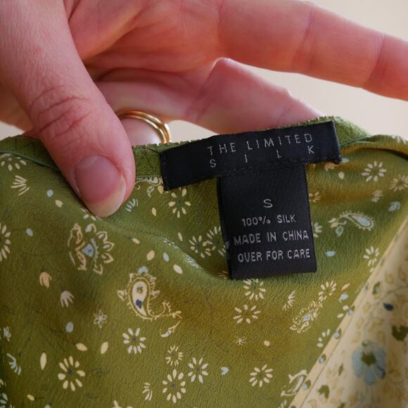 Vintage y2k silk skirt fairy whimsygoth low rise low waist green paisley small - Picture 9 of 9